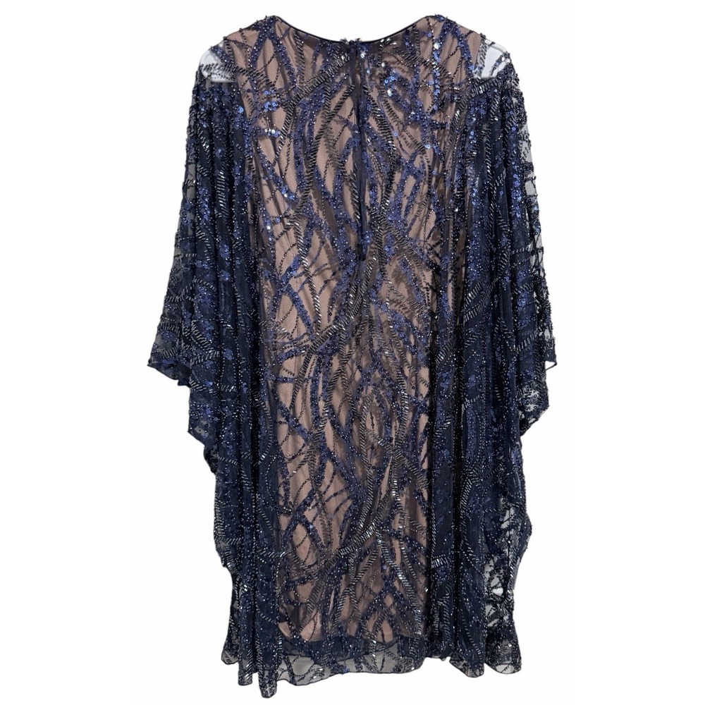 $568 Tadashi Shoji Blue Beaded Sequined Jewel Neck Sheath Dress Women's Size S - Picture 2 of 14